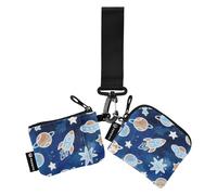 Lovely Blue Rockets Planet - Cartera de cambio para mujer, pequeños organizadores de dinero desmontables con bolsillo para monedas con cremallera para mujer, 2 paquetes de monedero Porta tarjetas para