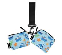 Lovely Blue Ship - Cartera de cambio para mujer, gran capacidad, con cremallera, con llavero, para trabajo, viajes, 2 paquetes de monedero para tarjetas de crédito