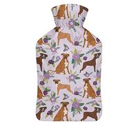Lovely Boxer Pet Dog and Floral Rubber Water Bottle with Soft Plush Cover Injection Hot Water Bag for Winter Hand Feet Cold Protection 1000 ml
