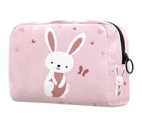 Lovely Bunny Happy Friends - Bolsa de cosméticos para mujer, neceser de viaje, bolsa organizadora de maquillaje grande con cremallera, multicolor, 18.5x7.5x13cm/7.3x3x5.1in, Neceser