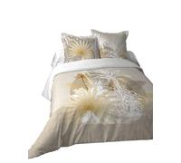 Lovely Casa - Funda nórdica Maldivas de 260 x 240 cm y 2 Fundas de Almohada de 63 x 63 cm, 100% algodón de 57 Hilos, Certificado Oekotex, Natural, Viaje, Palmera, Amarillo, Dorado