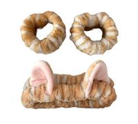 Lovely Cat Ear Hairband and Wrist Wash Band Set for Women Girls Face Wash and Makeup Plush Hairhoop Care Accessories Makeup Elastic Headbands
