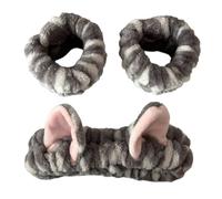 Lovely Cat Ear Hairband and Wrist Wash Band Set for Women Girls Face Wash and Makeup Plush Hairhoop Care Accessories