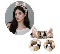Lovely Cat Ear Hairband and Wrist Wash Band Set for Women Girls Face Wash and Makeup Plush Hairhoop Care Accessories