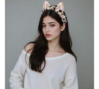 Lovely Cat Ear Hairband and Wrist Wash Band Set for Women Girls Face Wash and Makeup Plush Hairhoop Care Accessories