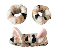 Lovely Cat Ear Hairband and Wrist Wash Band Set for Women Girls Face Wash and Makeup Plush Hairhoop Care Accessories Makeup Elastic Headbands