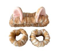 Lovely Cat Ear Hairband and Wrist Wash Band Set for Women Girls Face Wash and Makeup Plush Hairhoop Care Accessories Cats Ear Headbands