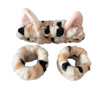 Lovely Cat Ear Hairband and Wrist Wash Band Set for Women Girls Face Wash and Makeup Plush Hairhoop Care Accessories Face Wash Headbands
