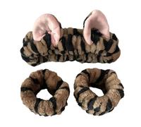 Lovely Cat Ear Hairband and Wrist Wash Band Set for Women Girls Face Wash and Makeup Plush Hairhoop Care Accessories Face Wash Headbands