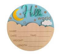 Lovely Charm - Placa de bienvenida para recién nacidos, regalo para baby shower con registro de peso, altura de madera natural, accesorios para fotos de bebé