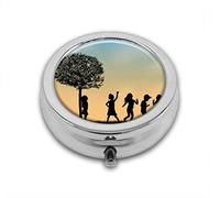 Lovely Children Playing Under The Tree Shades Custom Round SilverBox Pocket 2.1" - 3 Compartimentos Box/Pastillero Pocket