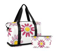 Lovely Daisy - Bolsa de viaje grande con correa ajustable para viajes en avión, color rojo y blanco, Lovely Daisy Floral Peach Red White, 1 size