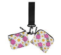 Lovely Daisy Floral Peach White Bloom - Carteras para mujer, tarjeteros, gran capacidad, con cremallera, bolsillo con cremallera para dama, 2 paquetes, bonita margarita floral melocotón flor blanca, 1