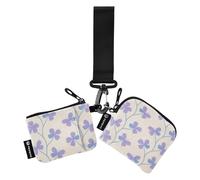 Lovely Flower Purple Beige - Carteras dobles para mujer, fundas para tarjetas de visita, pequeña cartera portátil con cremallera con correa de muñeca para mujer, 2 piezas de crédito para hombre