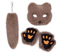 Lovely Foxes - Paquete de accesorios de moda para cosplay con cola de felpa resistente y guantes, decoración para fiestas temáticas, llavero de cola peluda, talla única, como se describe, como se
