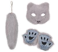 Lovely Foxes - Paquete de accesorios de moda para cosplay con cola de felpa resistente y guantes, decoración para fiestas temáticas, llavero de cola peluda, talla única, como se describe, como se