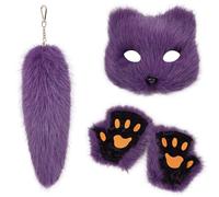 Lovely Foxes - Paquete de accesorios de moda para cosplay con cola de felpa resistente y guantes, decoración para fiestas temáticas, llavero de cola peluda, talla única, como se describe, como se