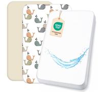 Lovely Hippo 2 sábanas bajeras 100 % algodón + 1 protector de colchón 100 % impermeable, juego de 3 unidades, compatible con Chicco, Kinderkraft (Wale Babies, 50 x 83 cm)