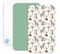 Lovely Hippo 2 sábanas bajeras ajustables 100 % algodón + 1 protector de colchón 100 % material impermeable, juego 3X, compatible con Chicco, Kinderkraft (sabana, 43 x 83 cm)