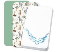 Lovely Hippo 2 sábanas bajeras ajustables 100 % algodón + 1 protector de colchón 100 % material impermeable, juego 3X, compatible con Chicco, Kinderkraft (sabana, 55 x 90 cm)