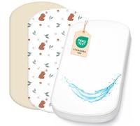 Lovely Hippo 2 sábanas bajeras ajustables 100 % algodón + 1 protector de colchón 100 % material impermeable, juego 3X, compatible con Chicco, Kinderkraft (oso, 43 x 83 cm)