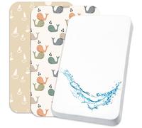 Lovely Hippo 2 sábanas bajeras ajustables 100 % algodón + 1 protector de colchón 100 % material impermeable, juego 3X, compatible con Chicco, Kinderkraft (Walbabys, 55 x 90 cm)