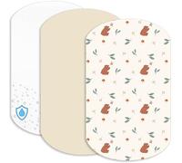 Lovely Hippo 2 sábanas bajeras ajustables de 100 % algodón + 1 protector de colchón 100 % material impermeable, juego 3X, compatible con Chicco, Kinderkraft (oso, 60 x 80 cm)