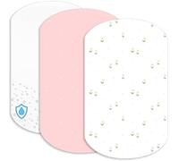 Lovely Hippo 2 sábanas bajeras ajustables de 100 % algodón + 1 protector de colchón de material 100 % impermeable, juego 3X, compatible con Chicco, Kinderkraft (flores rosas, 60 x 80 cm)