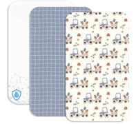 Lovely Hippo 2 sábanas bajeras ajustables de 100 % algodón y 1 protector de colchón de material 100 % impermeable, juego de 3 unidades, compatible con Chicco, Kinderkraft (tractor, 50 x 83 cm)