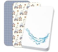 Lovely Hippo 2 sábanas bajeras ajustables de 80 x 160 cm, 100 % algodón + 1 protector de colchón 100 % material impermeable, juego 3X, certificado Öko-Tex (tractor, 80 x 160 cm)