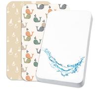 Lovely Hippo 2 sábanas bajeras ajustables de 80 x 160 cm, 100 % algodón + 1 protector de colchón 100 % material impermeable, juego 3X, certificado Öko-Tex (Walbabys, 80 x 160 cm)