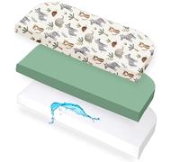 Lovely Hippo 2 sábanas bajeras de 50 x 89 cm + 1 protector de colchón, sábana bajera 100% algodón, compatible con BabyBay Maxi, Boxspring, Comfort, Comfort Plus (Savanna, 50 x 89 cm)