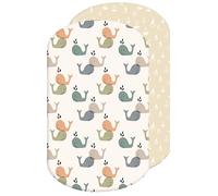Lovely Hippo 2 sábanas bajeras para bebé 100 % algodón, juego de 2 x 60 x 80 cm, compatible con Iora, Sleep Mini (ballena, 60 x 80 cm)