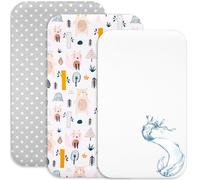 Lovely Hippo 2 Sabanas Minicuna Colecho 100% Algodon + 1 Protector de colchón Impermeable para minicuna Bebe - 50x83cm - Compatible con cunas, colchon (Animales Bosques, 50 x 83 cm)