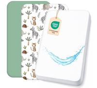 Lovely Hippo 2 x sábanas bajeras 100% algodón con elástico + 1 x protector de colchón, 100% material impermeable, set de 3 piezas, compatible con Chicco, Kinderkraft (sábana, 50 x 83 cm)