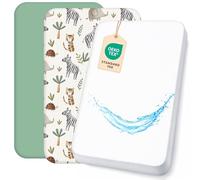 Lovely Hippo 2X Sábana Bajera 100% Algodón + 1X Protector de Colchón 100% Material Impermeable - Set 3X - Compatible con Chicco, Kinderkraft (Savannah, 55 x 90 cm)