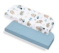 Lovely Hippo Sábana bajera 50 x 89 cm (X2) - 100% algodón - Oeko-Tex - 2 sábanas para bebé - Suave y transpirable (Safari Azul, 50 x 89 cm)