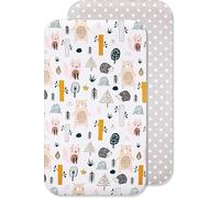 Lovely Hippo Sábanas 80 x 160 cm 100% Algodón - Sábanas Bajeras Compatible con Cama Cabaña Montessori (80 x 160 cm, Animales Bosques)