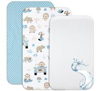 Lovely Hippo Sábanas 80 x 160 cm + Protector de Colchón Impermeable Compatible Con Cama Cabaña (Safari Azul)