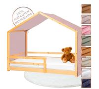 Lovely Hippo Tela Cama Casita para Cama Montessori - Dosel Cama Compatible Cama Casita Montessori 80x160 y 90x200 cm - 100% Muselina Algodón (Pétalo/Oro, Modelo 2)