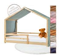 Lovely Hippo Tela Cama Casita para Cama Montessori - Dosel Cama Compatible Cama Casita Montessori 80x160 y 90x200 cm - 100% Muselina Algodón (Eucalipto/Oro, Modelo 2)