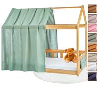 Lovely Hippo Tela Cama Casita para Cama Montessori - Dosel Cama Compatible Cama Casita Montessori 80x160 y 90x190 cm (Eucalipto/Oro + Bolsa de Almacenamiento, Modelo 1 + Bolsa de Almacenamiento)