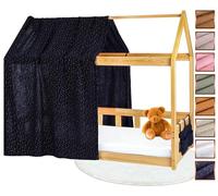 Lovely Hippo Tela Cama Casita para Cama Montessori - Dosel Cama Compatible Cama Casita Montessori 80x160 y 90x190 cm (Azul Noche/Oro + Bolsa de Almacenamiento, Modelo 1 + Bolsa de Almacenamiento)