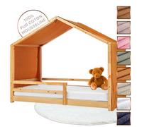 Lovely Hippo Tela Cama Casita para Cama Montessori - Dosel Cama Compatible Cama Casita Montessori 80x160 y 90x200 cm - 100% Muselina Algodón (Camello/Oro, Modelo 2)