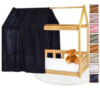 Lovely Hippo Tela Cama Casita para Cama Montessori - Dosel Cama Compatible Cama Casita Montessori 80x160 y 90x190 cm (Azul Noche/Oro, Modelo 1)