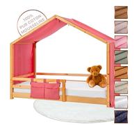 Lovely Hippo Tela Casita para Cama Montessori - Dosel Compatible 80x160 y 90x190 cm (Rosa Empolvada/Oro + Bolsa de Almacenamiento, Modelo 1)