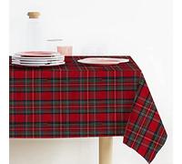 Lovely Home Cubre Mesa Mantel navideño de Navidad rectangular de tela teñida hilo Lurex Tartán fabricado en Italia, estampado escocés (140 x 360 cm, rojo)