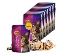 Lovely Hunter Premium Wet Cat Food for Cats with Poultry and Tuna - Delicious and Nutritious Meal for Adult Cats (24 x 85g)