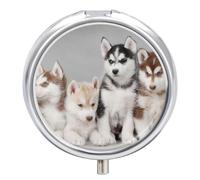 Lovely Husky - Pastillero redondo portátil de 3 compartimentos, exquisito pastillero de metal con cierre a presión, caja de almacenamiento para tableta para bolso, bolsillo, viajes y uso diario