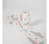 Lovely Kids Cenefas Adhesivas Para Los Niños Dreamy Bunny 5.00 m x 0.155 m Rosa Gris Blanco Fabricado en Alemania de A.S. Création 403726